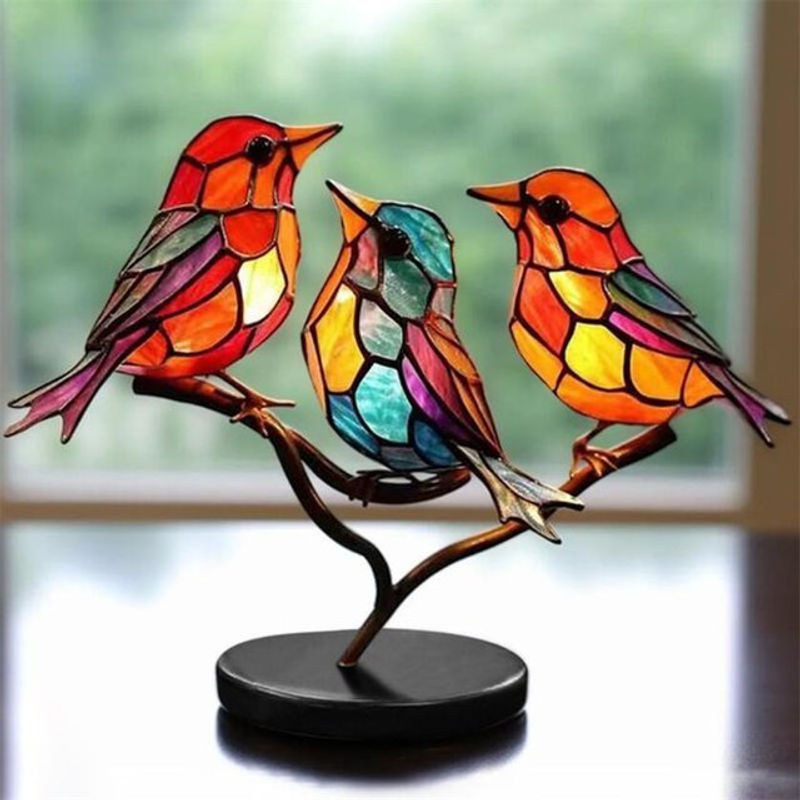 Yuyongzhi Acryl-Vögel Dekorationsornamente in Mehrfarbig, Abstrakte Vogelgruppe aus Kunstharz und Glas für Home-Office-Dekorationen - Bild 1