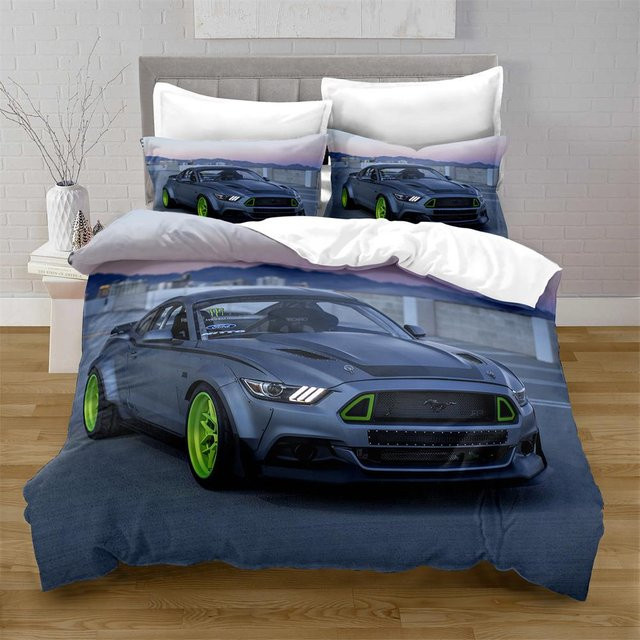 Mustang Auto Bettwäsche Set aus Mikrofaser in Blau, 3-teilig mit Bettbezug und Kissenbezug, B/H: 140 x 210 cm - Bild 1