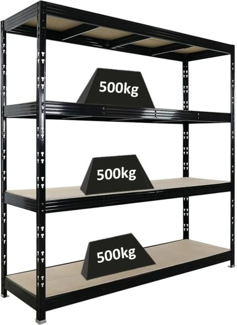 PROREGAL Profi Schwerlastregal Rhino Schwarz mit 4 Spanplatten-Ebenen, B/H/T: 200 x 200 x 60 cm, Stecksystem Lagerregal für Werkstatt, Garage oder Keller - Bild 1