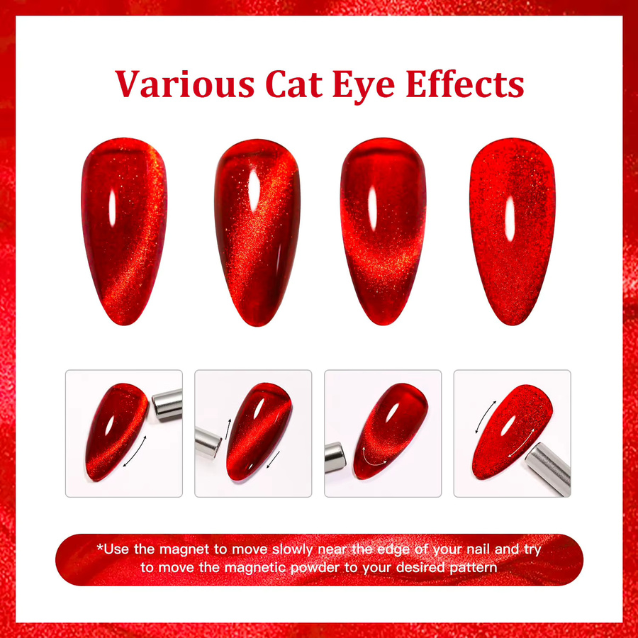 QAZIXU Nagellack, Red, Cat Eye Gel - Bild 3