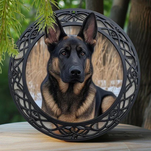 HELLOYOUNG Metallschild Deutscher Schäferhund, runde Wanddekoration aus Eisen, Durchmesser: 20 cm - Bild 1