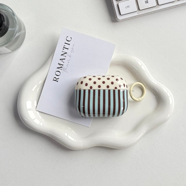 Schutzhülle für Apple AirPods 1 2 3 4 Pro Pro2 Pro3 mit Polka-Dot-Streifen-Muster in Blau und Braun - Bild 1