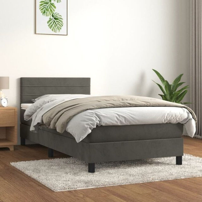 Vidaxl Boxspringbett mit Matratze aus Samt in Dunkelgrau, B/T/H: 100 x 200 x 78 cm - Bild 1