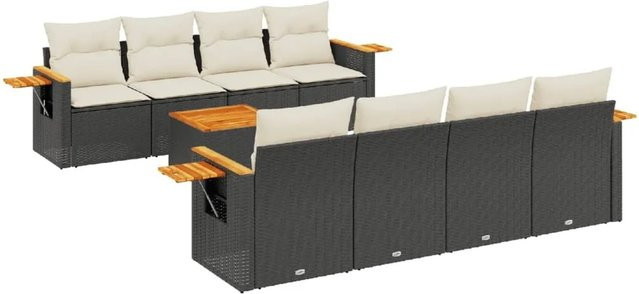 vidaXL 9-teilige Garten-Sofagarnitur aus Poly-Rattan und Akazienholz in Schwarz-Creme mit Kissen - Bild 1