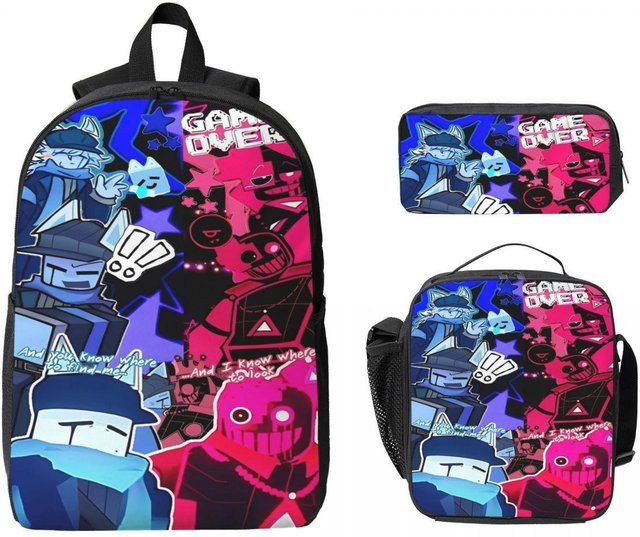 Cube And Blixer Schultaschen-Set mit Rucksack, Brotdose und Federmäppchen in Multicolour für Jungen und Mädchen - Bild 1