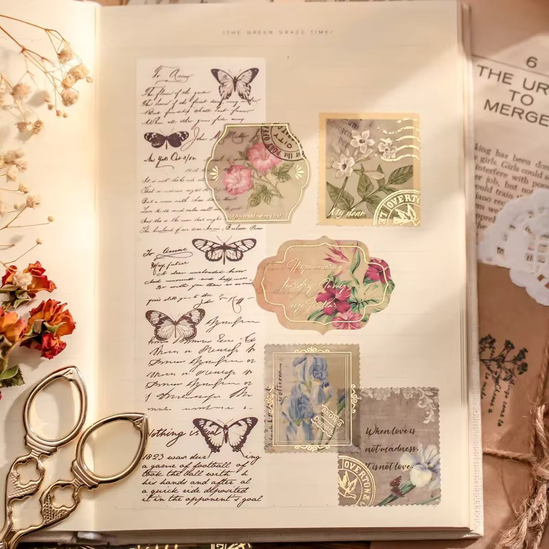 40 Stück Vintage Briefmarken Aufkleber in Multicolour für Scrapbooking und Journaling - Bild 3