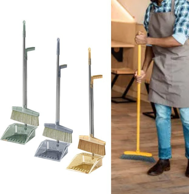 TOPINCN Besen- und Kehrschaufel-Set in Grau aus Kunststoff mit langem Stiel - Bild 1