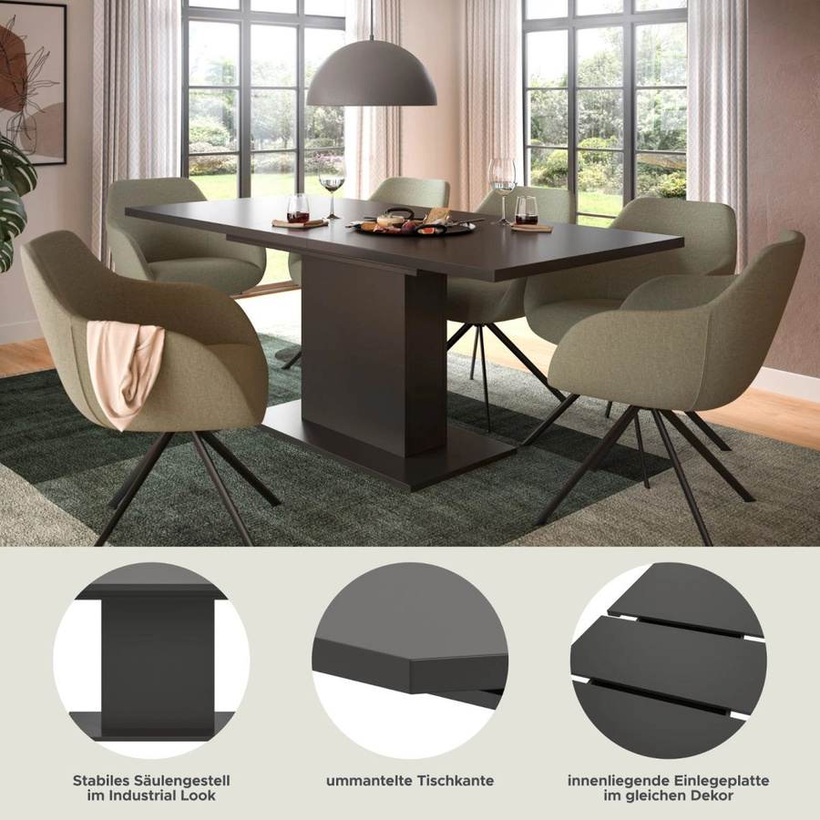 Inn.Furn Esstisch ausziehbar in Grau, moderner Küchentisch aus MDF und Metall, B/T/H: 150 x 90 x 76 cm (ausziehbar auf 190 cm) - Bild 6