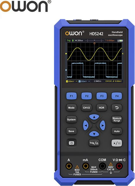 OWON HDS2202S HDS200 Serie Handheld Digital Oszilloskop 200 MHz 1GS/s 3 in 1 mit 2 Kanälen, Multimeter und 1CH Generator, Blau - Bild 1