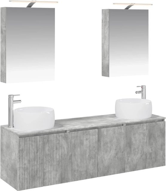 vidaXL Badezimmerschrank-Set 5-teilig in Betongrau, modernes Design mit LED-Beleuchtung und Waschtischunterschrank aus MDF, B/T/H: 70,0 x 52,24 x 44,5 cm - Bild 1
