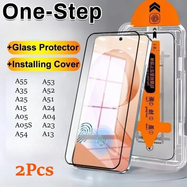 2er Pack Displayschutzfolie aus gehärtetem Glas für Samsung A55 A35 A25 A15 A05 A05S A24 A54 A52, transparent, inklusive Montage-Kit für einfache Installation ohne Staubblasen - Bild 1
