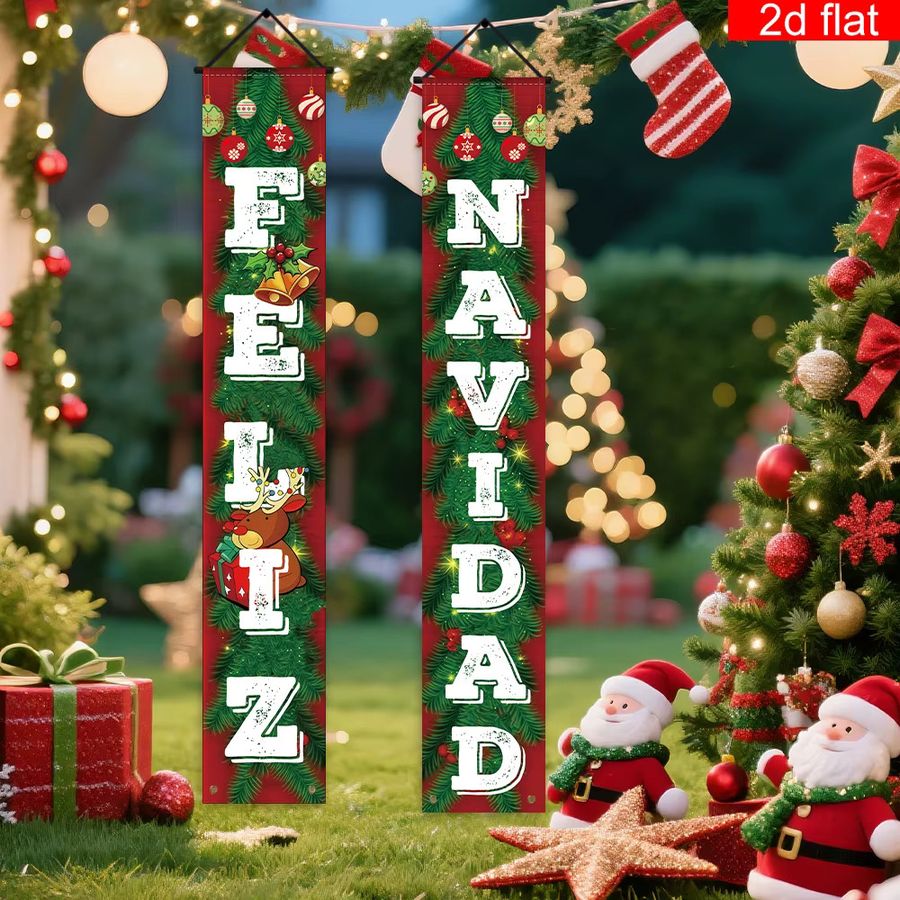 VIKAMA Weihnachtsbanner für Weihnachten und Neujahr in Rot, Grün und Weiß zur Wandmontage - Bild 4