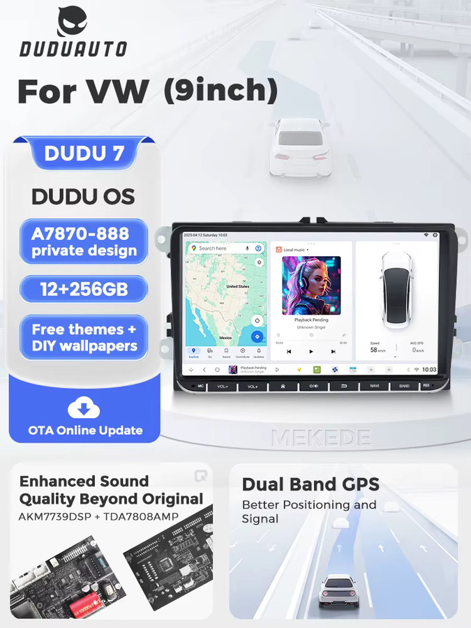 DUDUAUTO 9 Zoll 8-Core Dual-Band GPS Autoradio mit CarPlay und 4G WIFI für VW Passat Golf MK5 MK6 Jetta T5 Polo Touran, Seat und Skoda in Schwarz - Bild 4