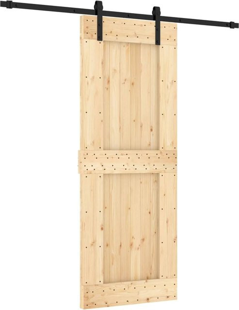 vidaXL Schiebetür aus Massivkiefer in Natur und Schwarz, modern mit Holz und Stahl, B: 80 cm, H: 210 cm - Bild 1