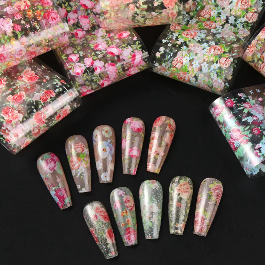 Full Beauty Rosenblüten-Nagelfolien-Transferaufkleber, 10 Rollen, Blumenmuster - Bild 4