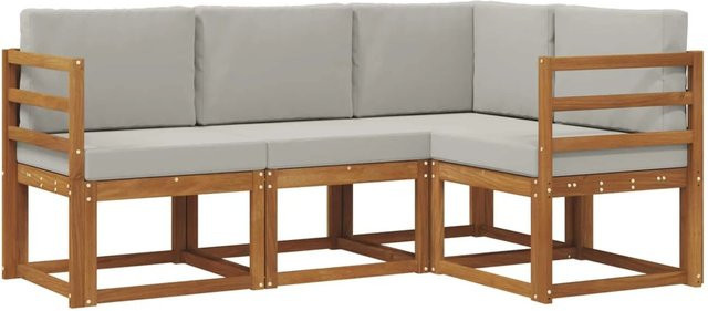 vidaXL Outdoor-Sofagarnitur in L-Form aus massivem Akazienholz mit Kissen in Braun und Grau - Bild 1