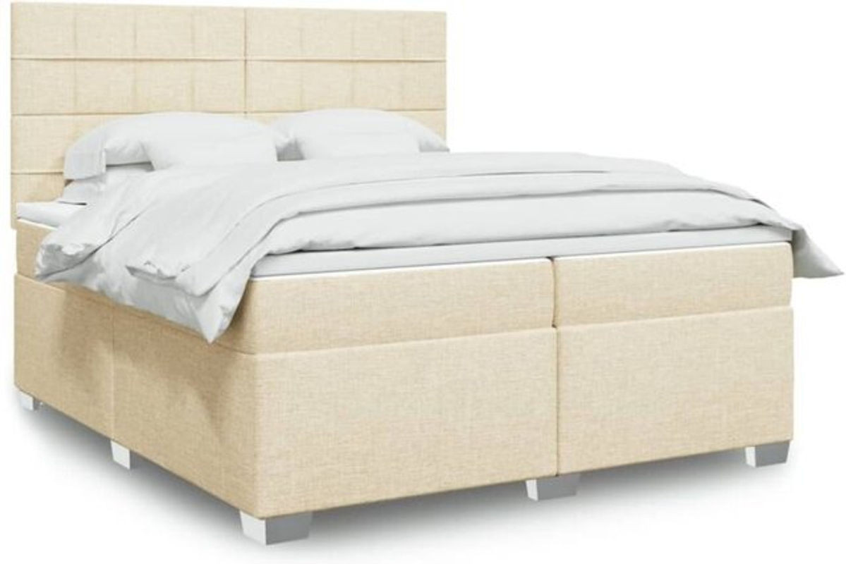 vidaxl Boxspringbett mit Matratze in Creme und Beige aus Stoff, B/T: 200 x 200 cm - Bild 1
