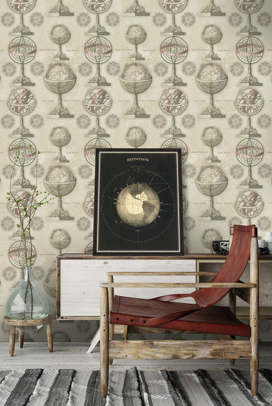 MINDTHEGAP Wandtattoo Armillary Mural in Beige mit Vintage Kartenmotiv und geometrischem Design - Bild 2