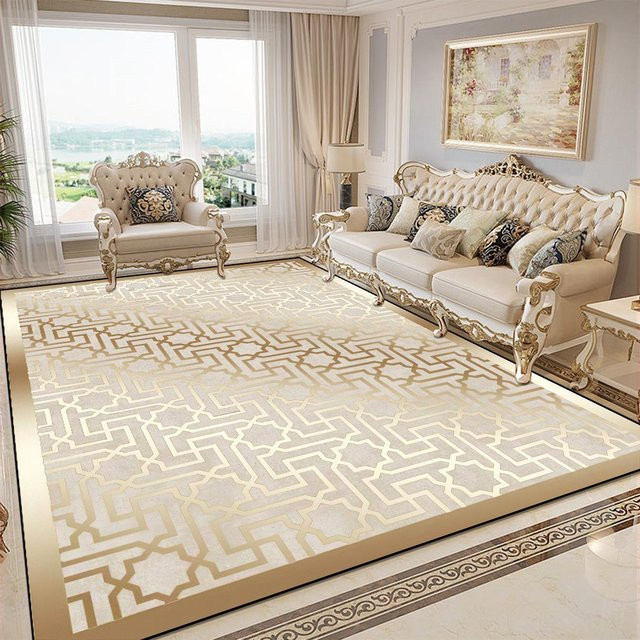Luxuriöser dekorativer Teppich JGJG in Gold mit floralem Design, rutschfest und waschbar, B: 230 cm, T: 200 cm - Bild 1