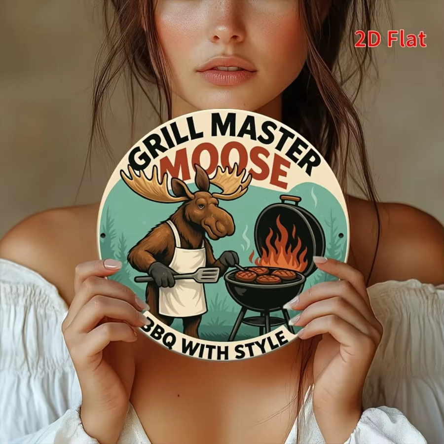 Runde Wanddekoration aus Metall von Potdemiel mit Grill Master Moose Motiv in Multicolour, Durchmesser: 20 cm - Bild 2