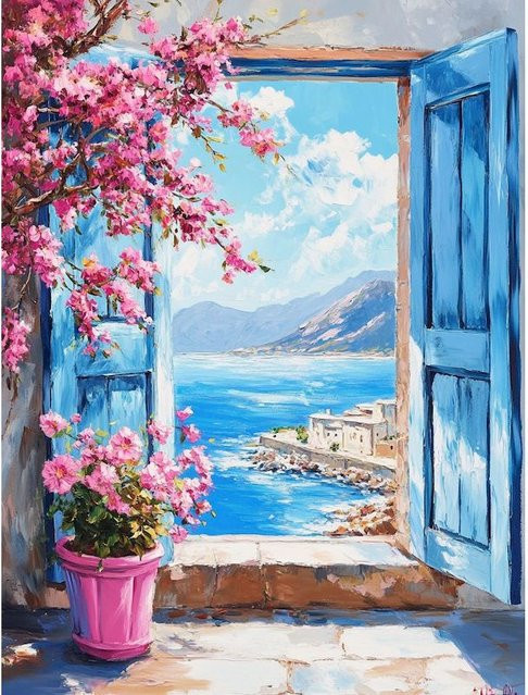 GATYZTORY Malen nach Zahlen für Erwachsene mit floralem Fenster-Motiv, Acryl-Malset auf Leinwand in Mehrfarbig - Bild 1