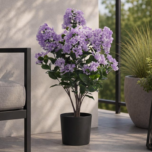 MCW Künstlicher Flieder Q87 Dekopflanze in Lila, Outdoor Kunstpflanze aus Polyethylen, H x B x T: 64 x 35 x 35 cm - Bild 2
