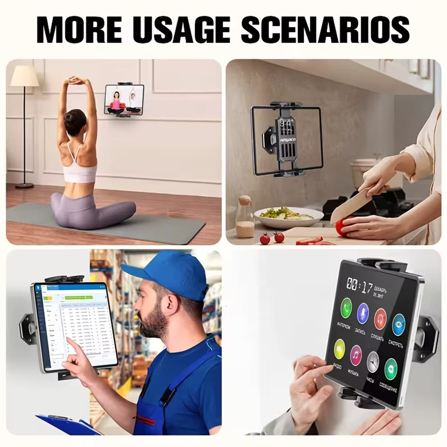 Wand-Tablet-Halterung in Schwarz, 360 Grad drehbarer Halter mit stabiler Basis für iPad Pro, Air, Mini und iPhone von 4,7 bis 14 Zoll - Bild 2
