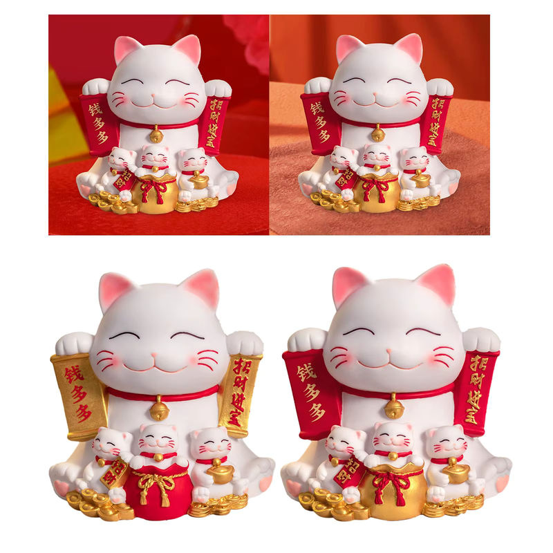 Maneki Neko Sparschwein aus Keramik von Kesoto in Rot und Weiß als orientalische Katzenfigur zur Tischdekoration - Bild 2