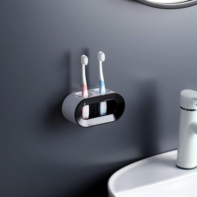 Yiran Furniture Elektrischer Zahnbürstenhalter mit Doppelloch, selbstklebende Wandhalterung aus Kunststoff, Schwarz - Bild 1