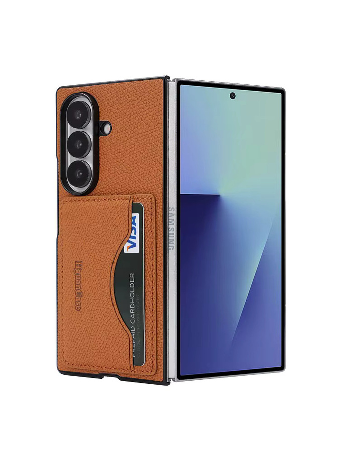 Premium Vintage Lychee PU-Leder Kartenetui mit Ständer für Samsung Galaxy Z Flip Fold 8 6 5 4 3 Ultra Schutzhülle in Pink oder Braun - Bild 7