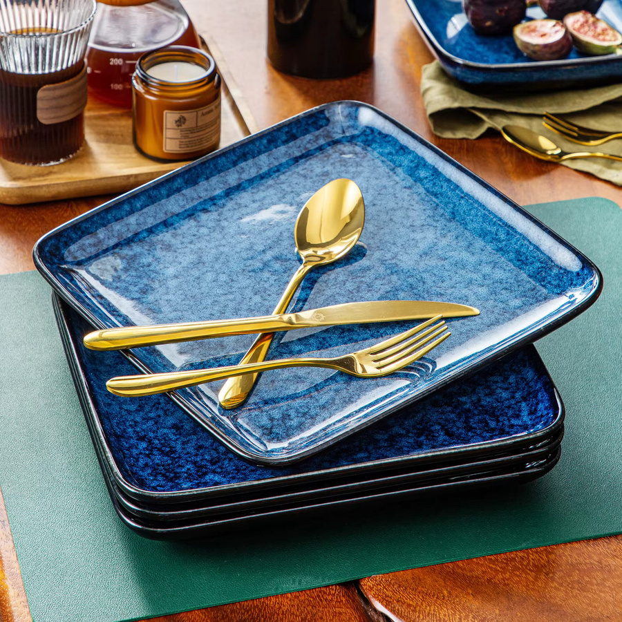 vancasso Steinzeug-Tellerset in Blau, quadratische Frühstücksteller mit reaktiver Glasur, 4/8-teilig - Bild 5
