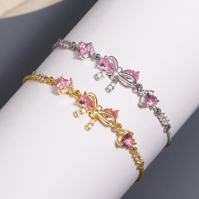 YUYAN Armband, Rosa Zirkon, Bowknot, Herz Charm, Damen - Bild 1