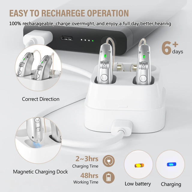 Wiederaufladbares USB-Digital-Hörgerät von Family Health mit Geräuschunterdrückung und Ladeetui für die Nutzung hinter dem Ohr - Bild 1