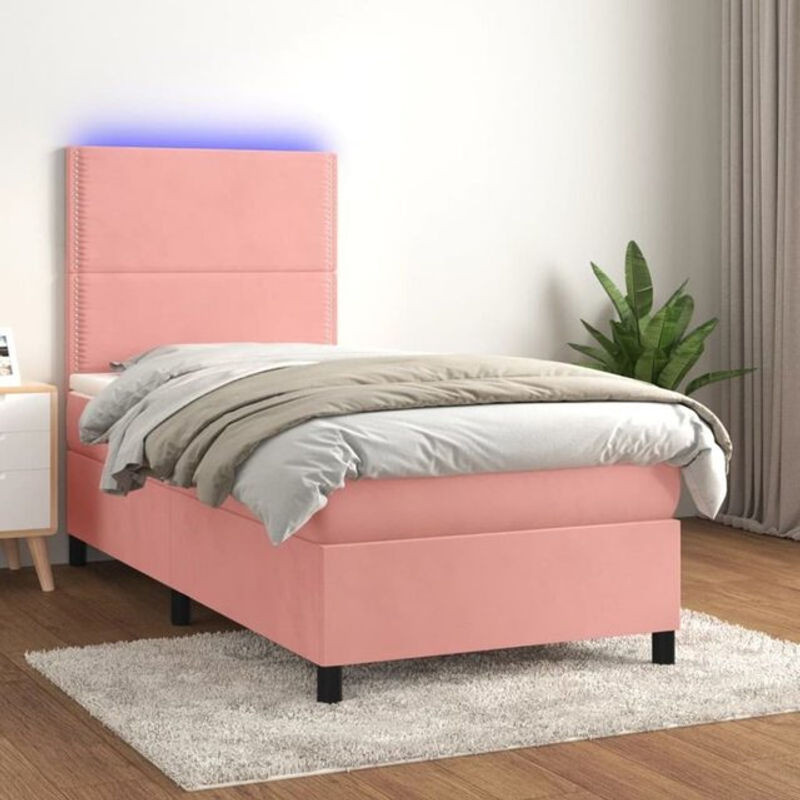 Vidaxl Boxspringbett mit Matratze aus Samt in Rosa und Weiß, B/T/H: 90 x 190 cm - Bild 1