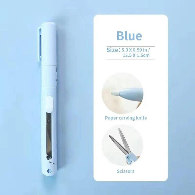 Mini Tragbare 2 in 1 Multifunktionsschere in Stiftform für Scrapbooking und Bastelarbeiten, Blau - Bild 1