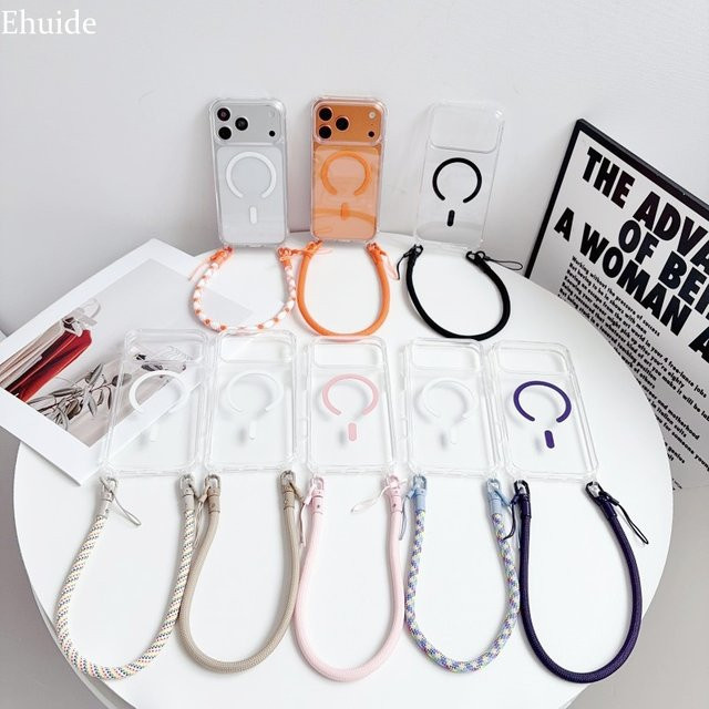 EHUIDE Magnetische Kurze Lanyard-Hülle für iPhone 17 Pro Max 16 15 14 13, Stoßfeste Acryl Schutzhülle mit Handgelenkschlaufe, Transparent - Bild 1