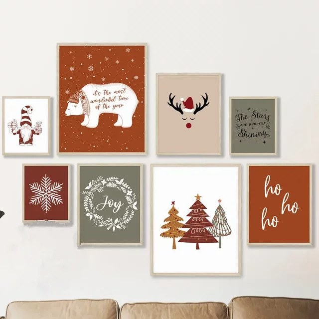 Potdemiel Retro Wandkunst Leinwand mit Santa Claus, Hirsch und Baum für die Weihnachtsdekoration im Kinderzimmer - Bild 1