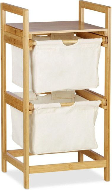 Relaxdays Wäschekorb aus Bambus mit 2 ausziehbaren Schubladen in Natur und Weiß, B/T/H: 73 x 37 x 33 cm - Bild 1