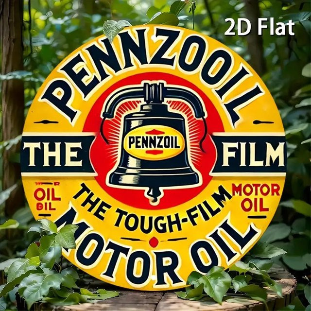 Pennzoil Motor Oil Retro Wandkunst aus Aluminium in Gelb und Rot, Rundes Vintage Metall-Wandschild - Bild 1
