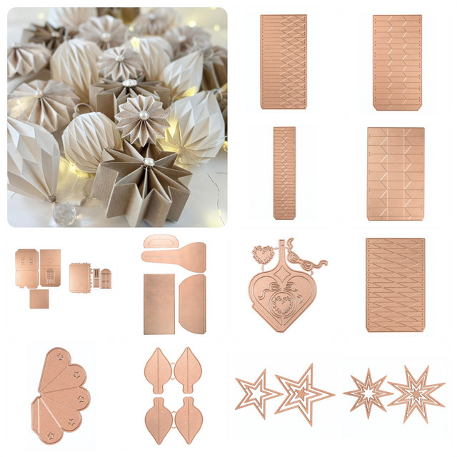 Weihnachts-Plissee-Stern und Sparbüchsen-Karten Stanzformen im Skandi-Dekoherz-Stil für Scrapbooking und Bastelarbeiten, Multicolour und Braun - Bild 1