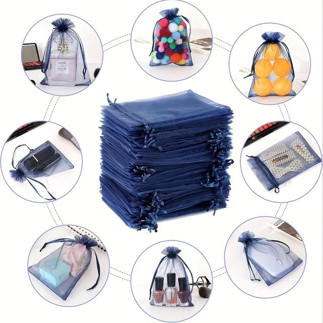 25 Stück Marineblaue Organza-Geschenktüten mit Kordelzug für Schmuck, Hochzeit und Party - Bild 1