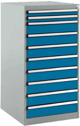 Manuflex BASETEC Stationärer Schubfachschrank in Brillantblau RAL 5007 mit 10 abschließbaren Schubfächern - Bild 1