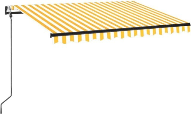 vidaXL Automatische Markise mit LED, Windsensor und Fernbedienung aus Aluminium und Polyester, Gelb/Weiß, B: 350 cm, T: 250 cm - Bild 1