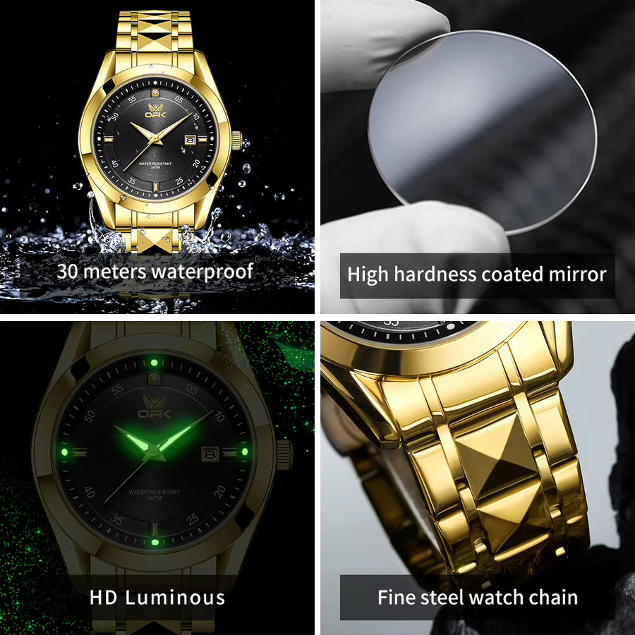 OPK Armbanduhr, Quarz, Edelstahl, Gold, Schwarz, Herren - Bild 5