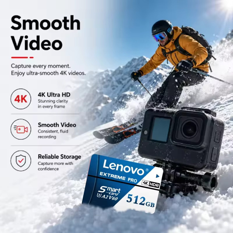 Lenovo TF SD Speicherkarte A2 microSD V60 Hochgeschwindigkeits-Flash-Karte für Handy, Computer und Drohne, 512GB, Blau - Bild 2