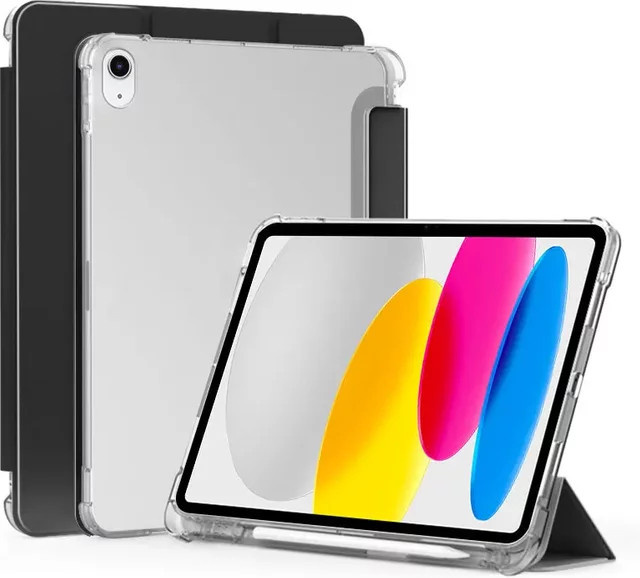 Dreifach faltbare Soft-Back-Hülle für Apple iPad 10. und 11. Generation mit Stifthalter, Schwarz/Transparent - Bild 1
