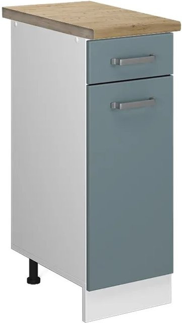 Vicco Küchenunterschrank R-Line Schubladenschrank in Blau-Grau/Weiß mit Eiche-Optik, B: 30,0 cm, H: 81,6 cm, T: 60,0 cm - Bild 1