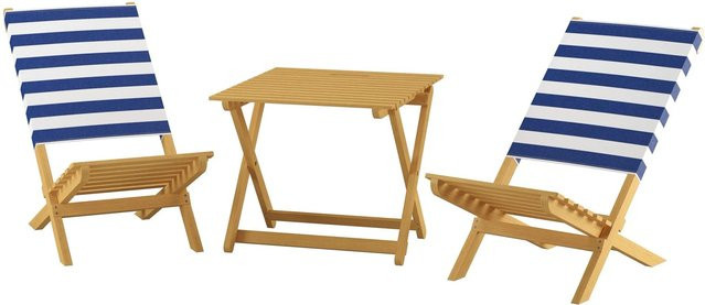 Erst-Holz Doppelpack Klappstühle aus Buche mit blau-weiß gestreifter Baumwolllehne für Garten und Strand - Bild 1