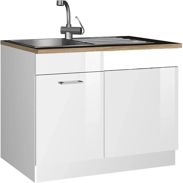 Held Möbel Küchen-Spülenunterschrank Mailand Hochglanz Weiß, H: 85 cm, B: 110 cm, T: 60 cm - Bild 1