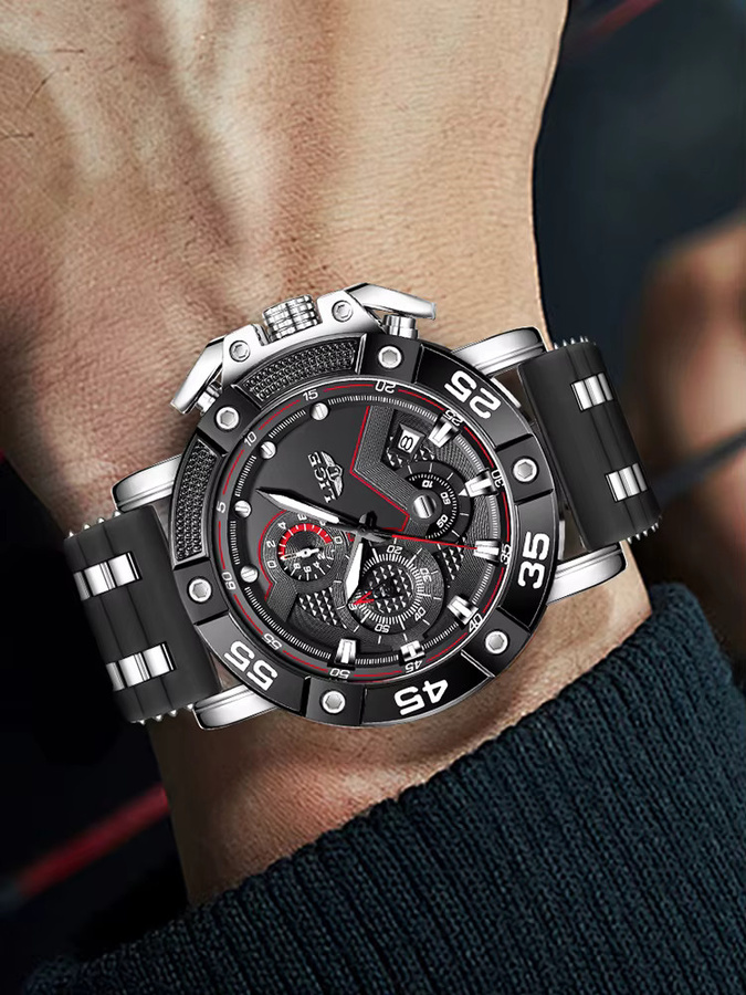 LIGE Armbanduhr Quarz, Edelstahl, Schwarz, Herren, Analoguhr - Bild 7